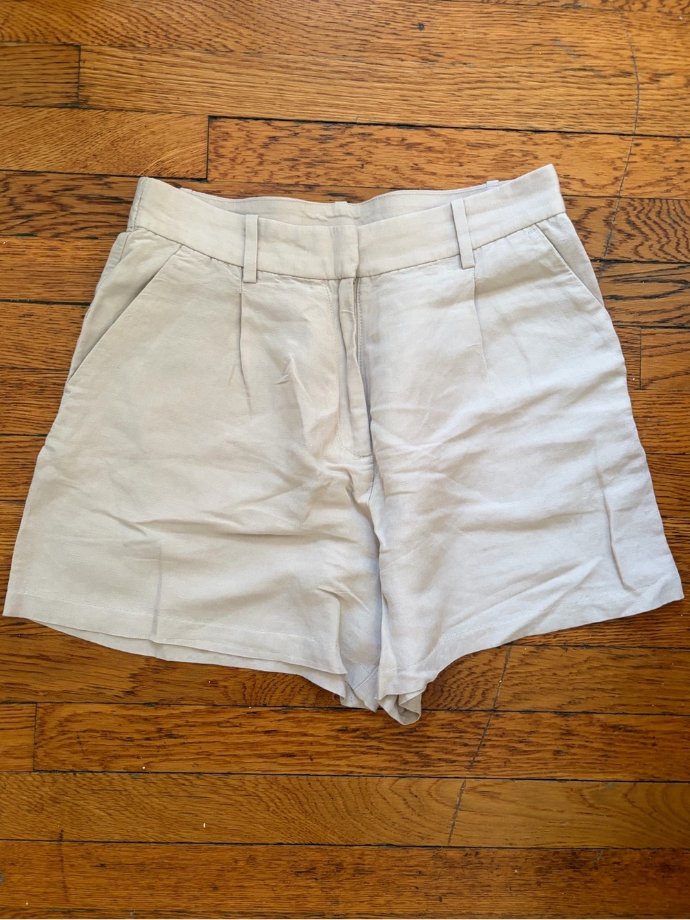 H&M Light Beige High-Waist Tailored Linen-Blend Shorts